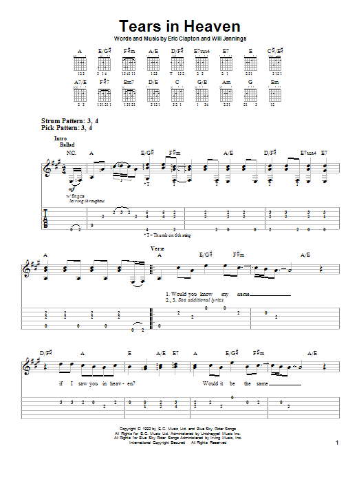 Learn to play Eric Clapton Tears In Heaven sheet music for Guitar Tab in minutes. Eric Clapton Tears In Heaven sheet music preview music notes and score for Guitar Tab including 7 page(s)