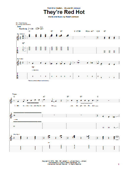 Learn to play Eric Clapton They're Red Hot sheet music for Guitar Tab in minutes. Eric Clapton They're Red Hot sheet music preview music notes and score for Guitar Tab including 12 page(s)