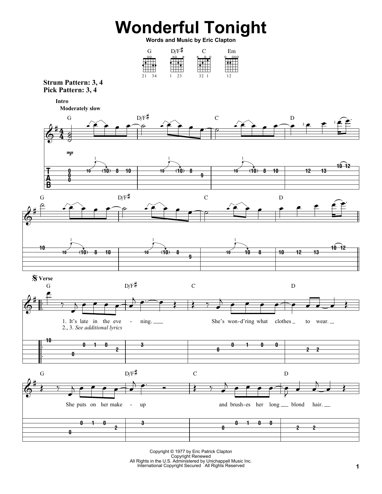 Learn to play Eric Clapton Wonderful Tonight sheet music for Guitar Tab in minutes. Eric Clapton Wonderful Tonight sheet music preview music notes and score for Guitar Tab including 5 page(s)