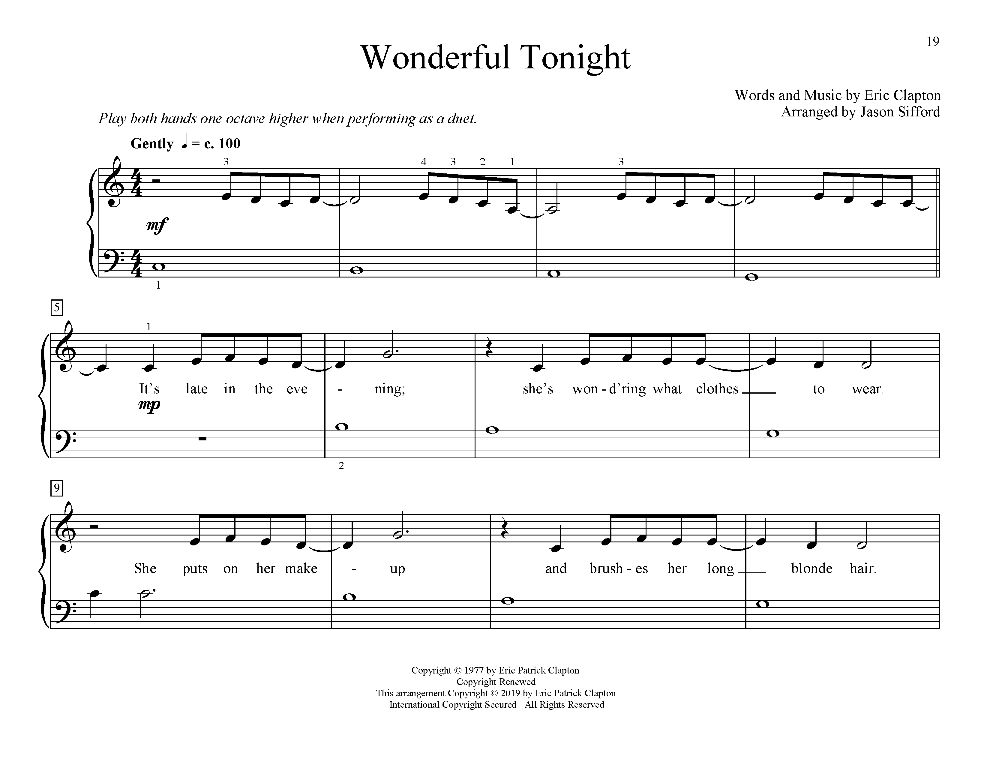 Learn to play Eric Clapton Wonderful Tonight (arr. Jason Sifford) sheet music for Educational Piano in minutes. Eric Clapton Wonderful Tonight (arr. Jason Sifford) sheet music preview music notes and score for Educational Piano including 4 page(s)