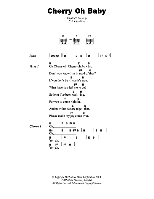 Eric Donaldson Cherry Oh Baby Sheet Music Download Printable Pdf Reggae Music Score For Guitar Chords Lyrics