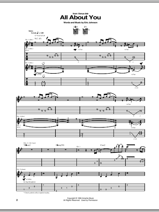 Learn to play Eric Johnson All About You sheet music for Guitar Tab in minutes. Eric Johnson All About You sheet music preview music notes and score for Guitar Tab including 21 page(s)