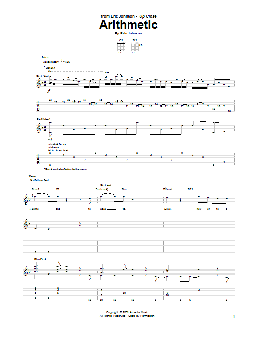 Eric Johnson Arithmetic sheet music preview music notes and score for Guitar Tab including 22 page(s)