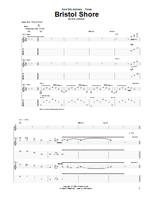 Learn to play Eric Johnson Bristol Shore sheet music for Guitar Tab in minutes. Eric Johnson Bristol Shore sheet music preview music notes and score for Guitar Tab including 15 page(s)
