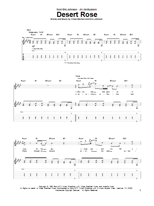 Learn to play Eric Johnson Desert Rose sheet music for Guitar Tab in minutes. Eric Johnson Desert Rose sheet music preview music notes and score for Guitar Tab including 12 page(s)