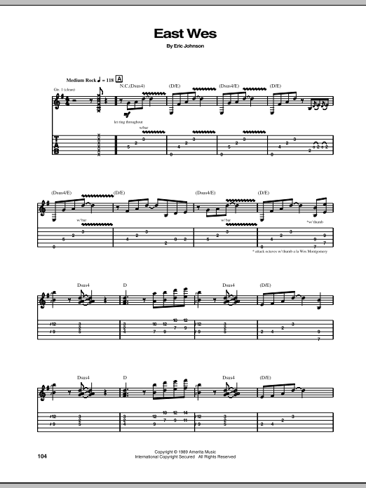 Learn to play Eric Johnson East Wes sheet music for Guitar Tab in minutes. Eric Johnson East Wes sheet music preview music notes and score for Guitar Tab including 5 page(s)