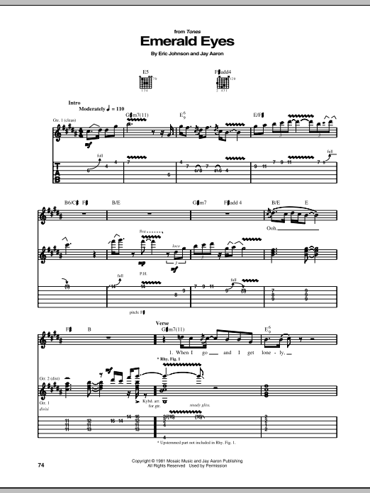 Learn to play Eric Johnson Emerald Eyes sheet music for Guitar Tab in minutes. Eric Johnson Emerald Eyes sheet music preview music notes and score for Guitar Tab including 8 page(s)