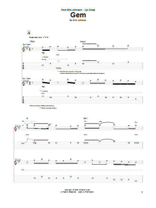 Learn to play Eric Johnson Gem sheet music for Guitar Tab in minutes. Eric Johnson Gem sheet music preview music notes and score for Guitar Tab including 16 page(s)