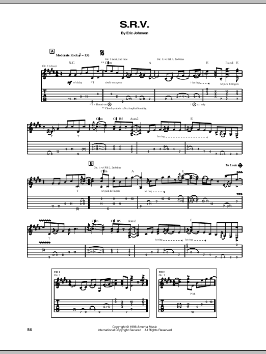 Learn to play Eric Johnson S.R.V. sheet music for Guitar Tab in minutes. Eric Johnson S.R.V. sheet music preview music notes and score for Guitar Tab including 7 page(s)