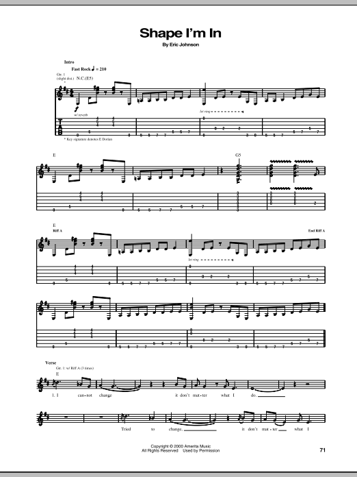 Learn to play Eric Johnson Shape I'm In sheet music for Guitar Tab in minutes. Eric Johnson Shape I'm In sheet music preview music notes and score for Guitar Tab including 12 page(s)