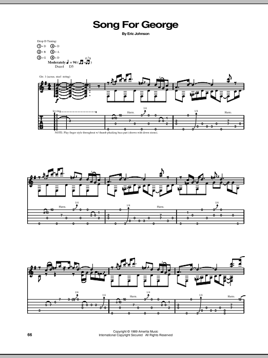 Eric Johnson Song For George sheet music preview music notes and score for Guitar Tab including 3 page(s)