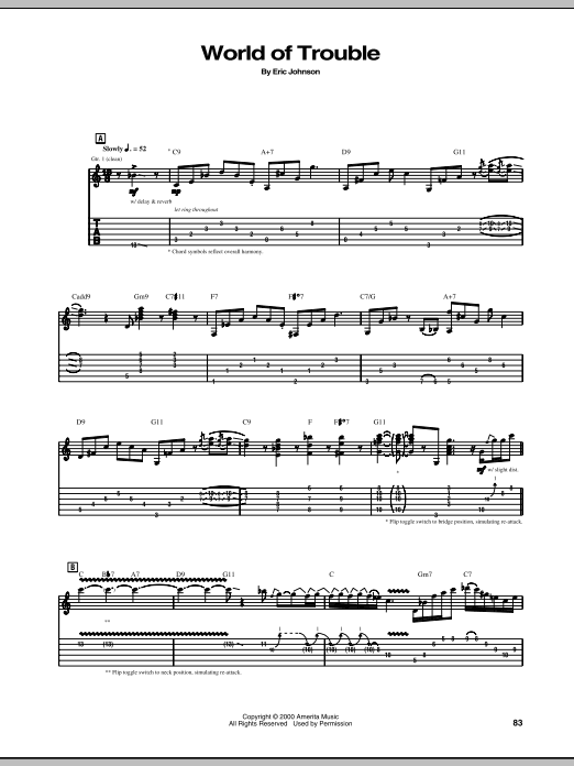 Learn to play Eric Johnson World Of Trouble sheet music for Guitar Tab in minutes. Eric Johnson World Of Trouble sheet music preview music notes and score for Guitar Tab including 5 page(s)