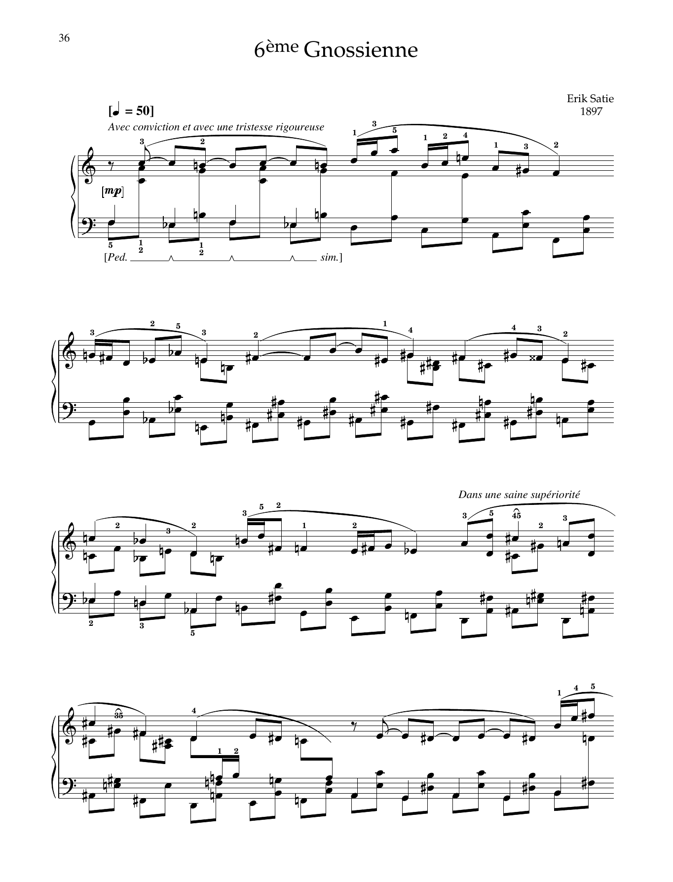 Learn to play Erik Satie 6ème Gnossienne sheet music for Piano Solo in minutes. Erik Satie 6ème Gnossienne sheet music preview music notes and score for Piano Solo including 2 page(s)