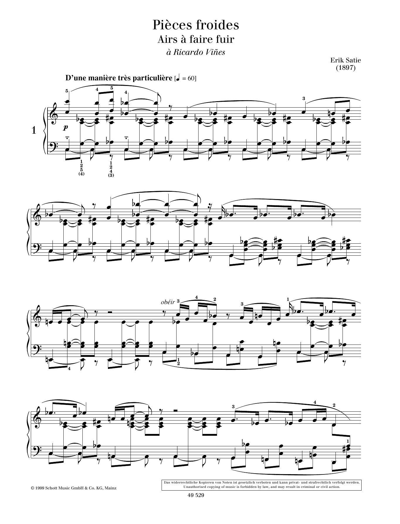 Learn to play Erik Satie Air à faire fuir No. 1 sheet music for Piano Solo in minutes. Erik Satie Air à faire fuir No. 1 sheet music preview music notes and score for Piano Solo including 4 page(s)