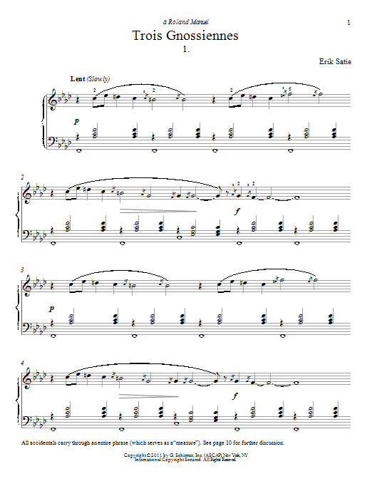 Learn to play Erik Satie Gnossienne No. 1 sheet music for Piano in minutes. Erik Satie Gnossienne No. 1 sheet music notes and chords