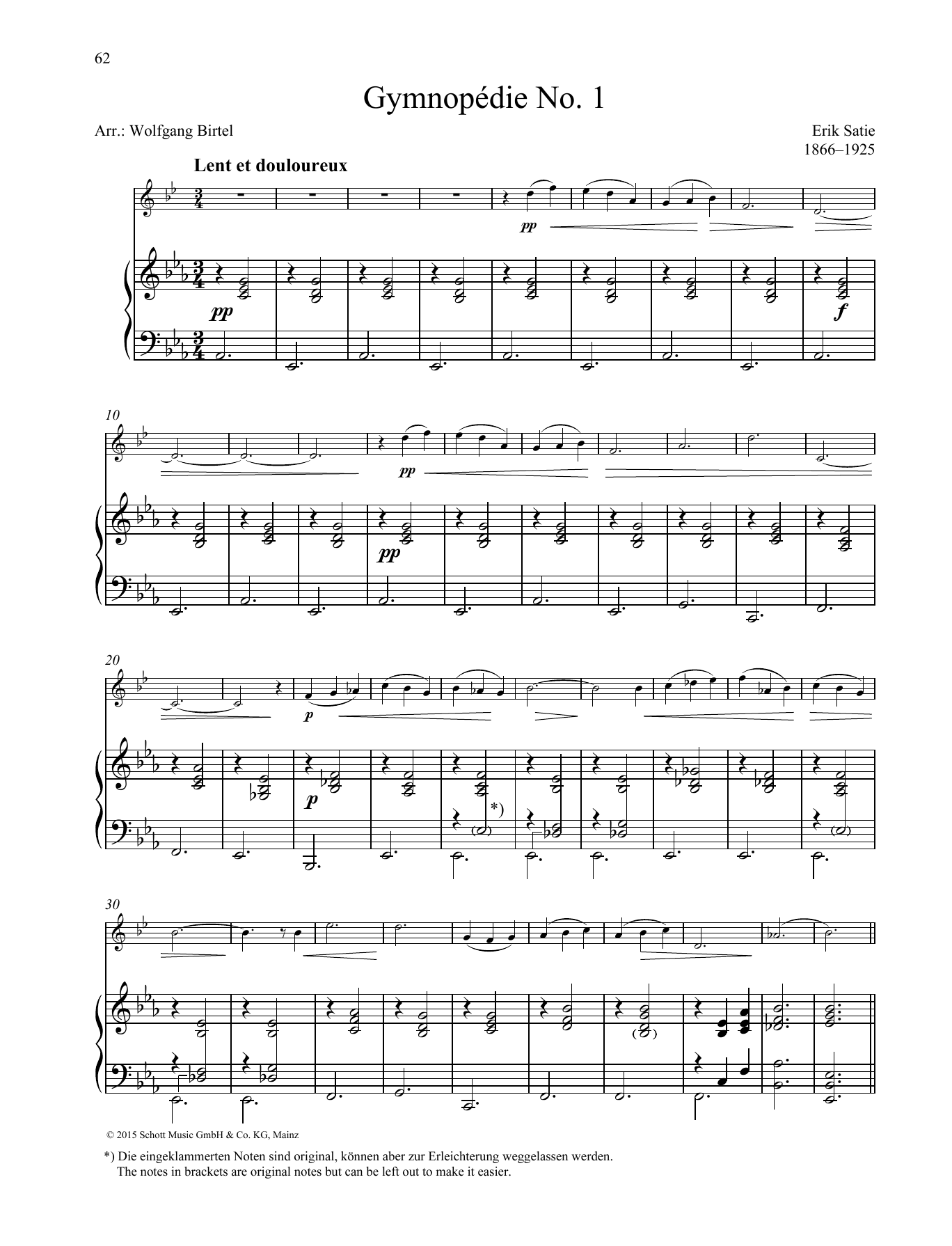 Learn to play Erik Satie Gymnopédie No. 1 sheet music for Woodwind Solo in minutes. Erik Satie Gymnopédie No. 1 sheet music preview music notes and score for Woodwind Solo including 3 page(s)