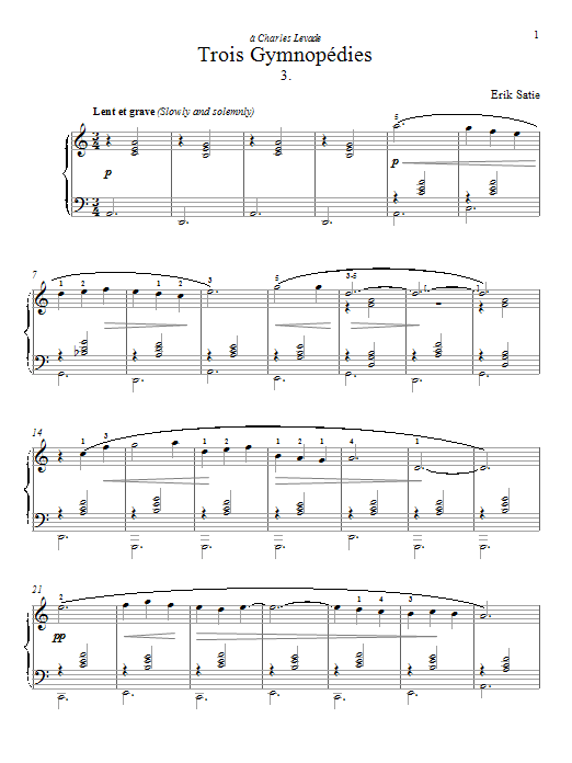 Learn to play Erik Satie Gymnopedie No. 3 sheet music for Piano in minutes. Erik Satie Gymnopedie No. 3 sheet music preview music notes and score for Piano including 2 page(s)