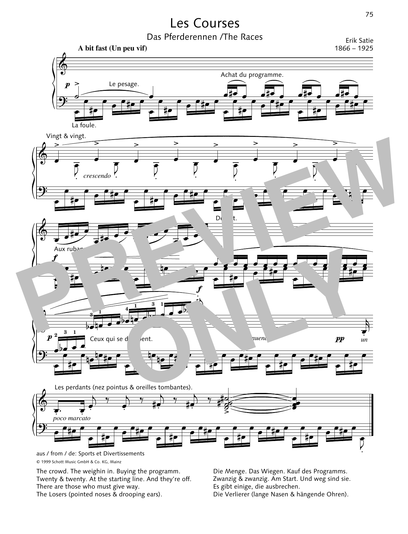 Learn to play Erik Satie The Races sheet music for Piano Solo in minutes. Erik Satie The Races sheet music preview music notes and score for Piano Solo including 1 page(s)