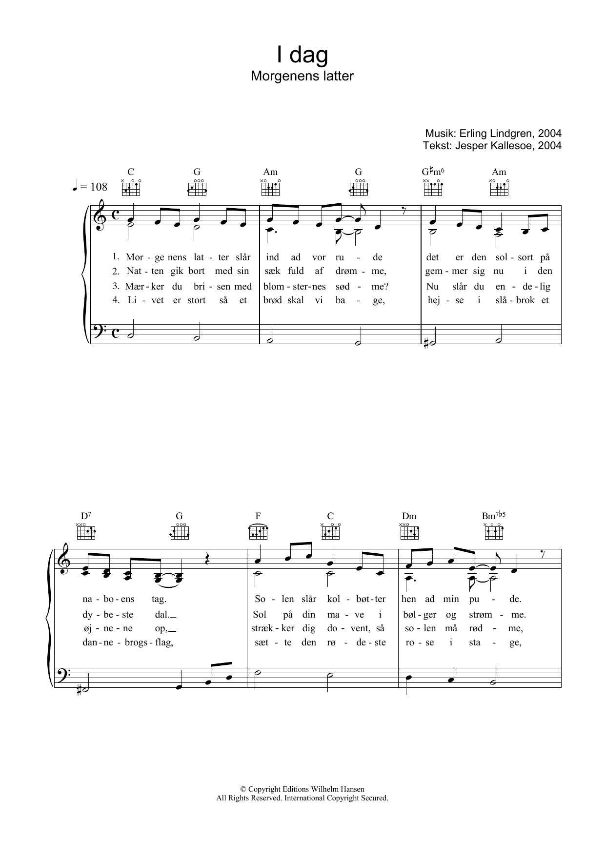 Learn to play Erling Lindgren I Dag Morgenens Latter sheet music for Piano, Vocal & Guitar (Right-Hand Melody) in minutes. Erling Lindgren I Dag Morgenens Latter sheet music preview music notes and score for Piano, Vocal & Guitar (Right-Hand Melody) including 2 page(s)