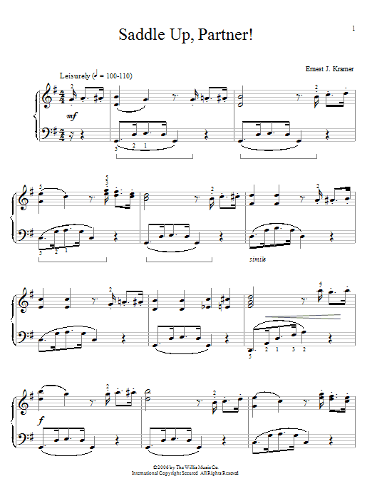 Ernest J. Kramer Saddle Up, Partner! sheet music, chords, lyrics - Printable PDF for Easy Piano
