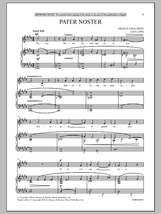 Learn to play Ernest Chausson Pater Noster sheet music for Piano & Vocal in minutes. Ernest Chausson Pater Noster sheet music notes and chords