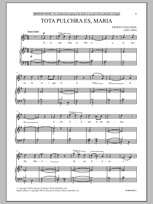 Learn to play Ernest Chausson Tota Pulchra Es, Maria sheet music for Piano & Vocal in minutes. Ernest Chausson Tota Pulchra Es, Maria sheet music notes and chords