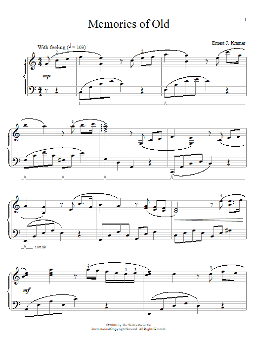 Learn to play Ernest J. Kramer Memories Of Old sheet music for Easy Piano in minutes. Ernest J. Kramer Memories Of Old sheet music preview music notes and score for Easy Piano including 3 page(s)