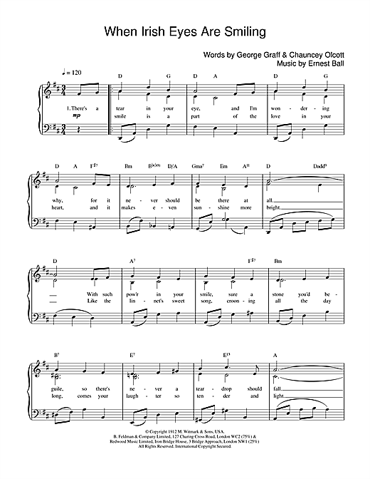 Learn to play Ernest Ball When Irish Eyes Are Smiling sheet music for Piano, Vocal & Guitar (Right-Hand Melody) in minutes. Ernest Ball When Irish Eyes Are Smiling sheet music notes and chords
