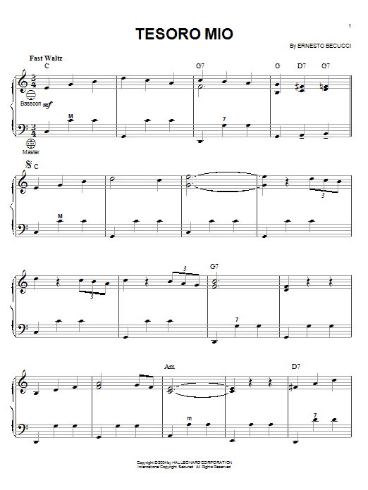 Learn to play Ernesto Becucci Tesoro Mio sheet music for Accordion in minutes. Ernesto Becucci Tesoro Mio sheet music preview music notes and score for Accordion including 3 page(s)