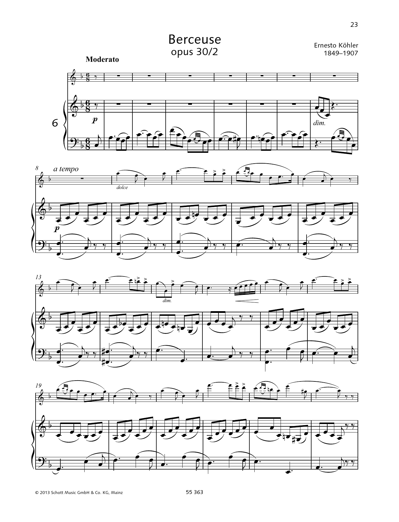 Learn to play Ernesto Kohler Berceuse sheet music for Woodwind Solo in minutes. Ernesto Kohler Berceuse sheet music preview music notes and score for Woodwind Solo including 7 page(s)