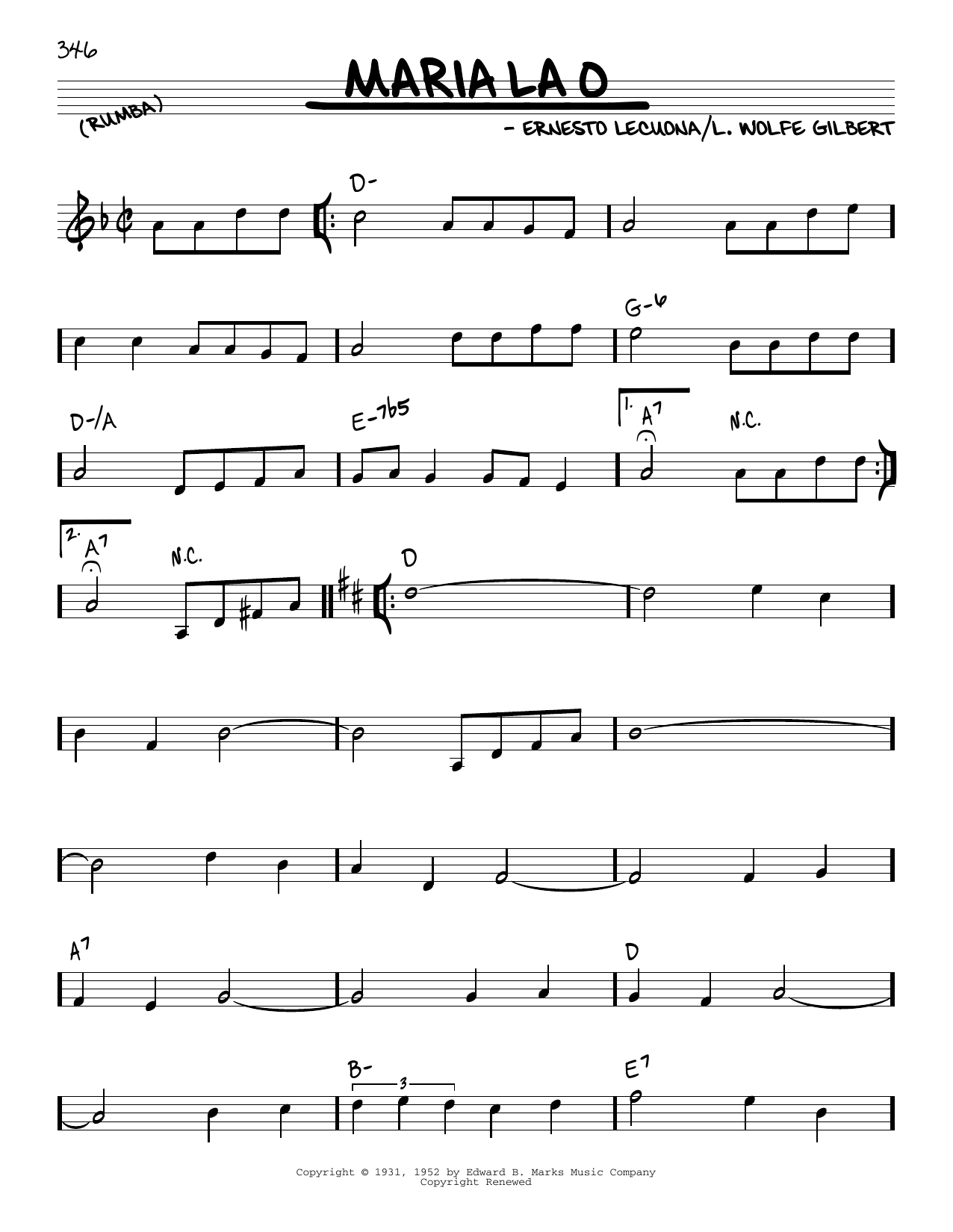 Learn to play Ernesto Lecuona Maria La O sheet music for Real Book – Melody & Chords in minutes. Ernesto Lecuona Maria La O sheet music preview music notes and score for Real Book – Melody & Chords including 2 page(s)