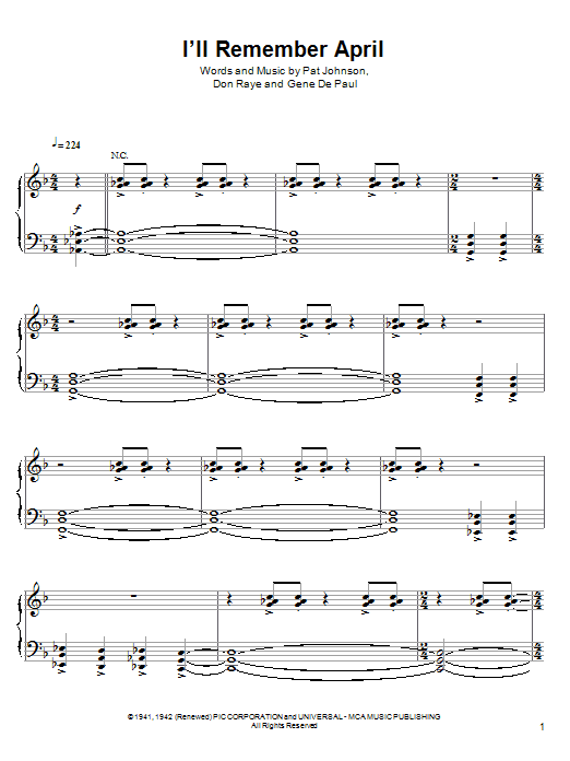 Learn to play Erroll Garner I'll Remember April sheet music for Piano in minutes. Erroll Garner I'll Remember April sheet music preview music notes and score for Piano including 17 page(s)