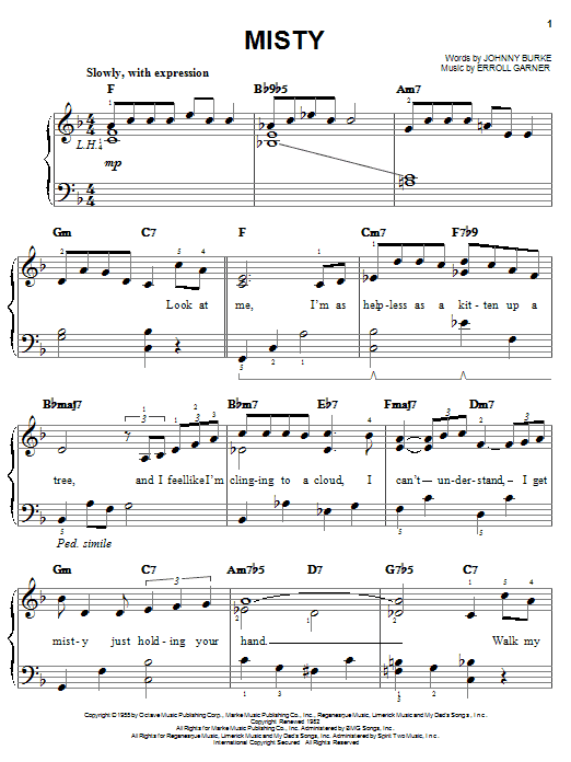 Erroll Garner Misty sheet music preview music notes and score for Beginner Piano including 2 page(s)