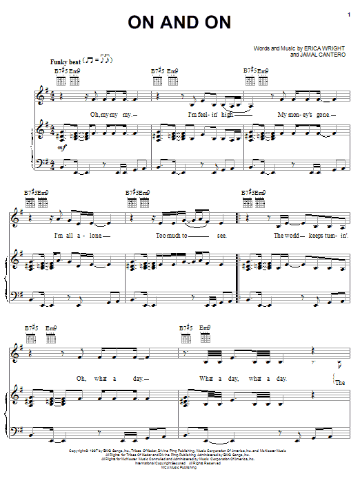 Download Erykah Badu On And On sheet music notes and chords for Piano, Vocal & Guitar (Right-Hand Melody) - Download Printable PDF and start playing in minutes.