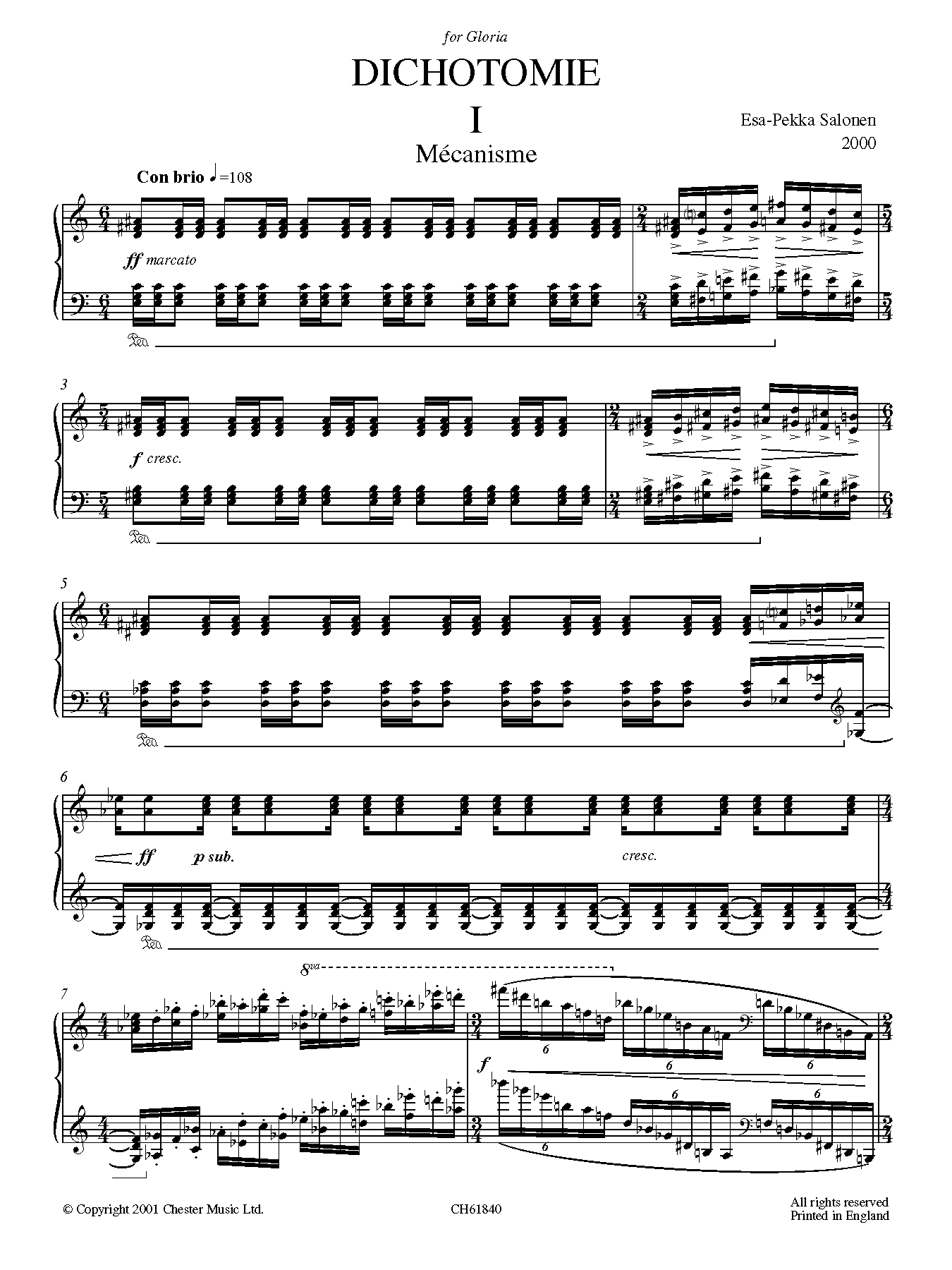 Esa-Pekka Salonen Dichotomie I - Méchanisme sheet music preview music notes and score for Piano including 22 page(s)