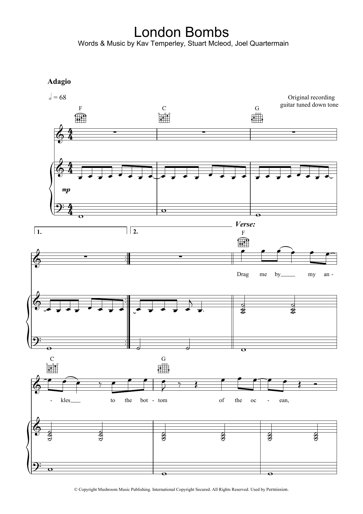 Learn to play Eskimo Joe London Bombs sheet music for Piano, Vocal & Guitar in minutes. Eskimo Joe London Bombs sheet music preview music notes and score for Piano, Vocal & Guitar including 7 page(s)
