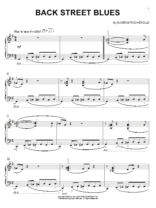 Learn to play Eugenie Rocherolle Back Street Blues sheet music for Piano in minutes. Eugenie Rocherolle Back Street Blues sheet music preview music notes and score for Piano including 3 page(s)