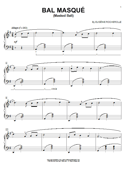 Learn to play Eugenie Rocherolle Bal Masque (Masked Ball) sheet music for Piano in minutes. Eugenie Rocherolle Bal Masque (Masked Ball) sheet music notes and chords