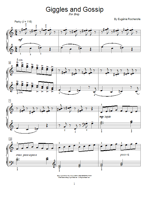 Learn to play Eugenie Rocherolle Giggles And Gossip sheet music for Piano in minutes. Eugenie Rocherolle Giggles And Gossip sheet music preview music notes and score for Piano including 2 page(s)