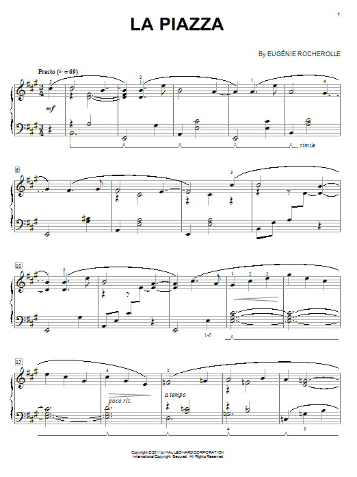 Learn to play Eugenie Rocherolle La Piazza sheet music for Piano in minutes. Eugenie Rocherolle La Piazza sheet music preview music notes and score for Piano including 4 page(s)