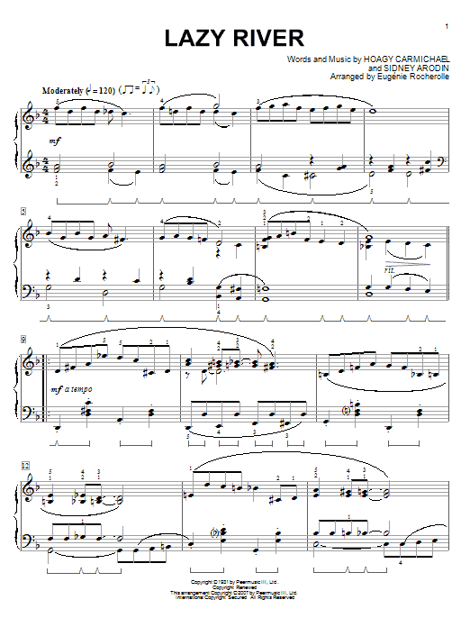 Learn to play Eugenie Rocherolle Lazy River sheet music for Piano in minutes. Eugenie Rocherolle Lazy River sheet music preview music notes and score for Piano including 2 page(s)