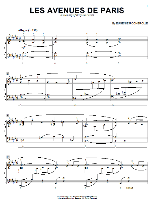 Learn to play Eugenie Rocherolle Les Avenues De Paris sheet music for Piano in minutes. Eugenie Rocherolle Les Avenues De Paris sheet music preview music notes and score for Piano including 4 page(s)