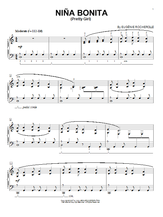 Learn to play Eugenie Rocherolle Nina Bonita (Pretty Girl) sheet music for Piano in minutes. Eugenie Rocherolle Nina Bonita (Pretty Girl) sheet music notes and chords