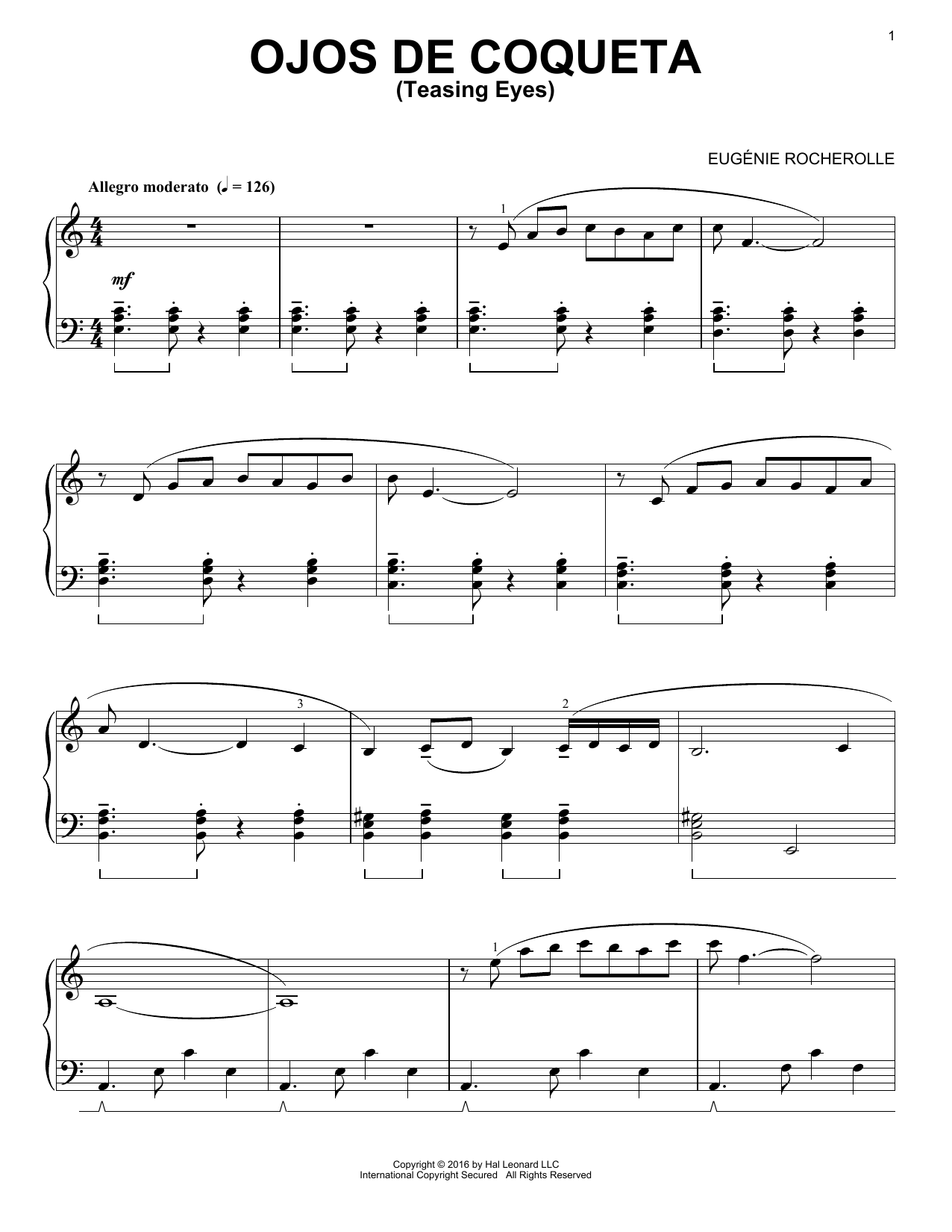 Learn to play Eugénie Rocherolle Ojos De Coqueta sheet music for Piano in minutes. Eugénie Rocherolle Ojos De Coqueta sheet music notes and chords