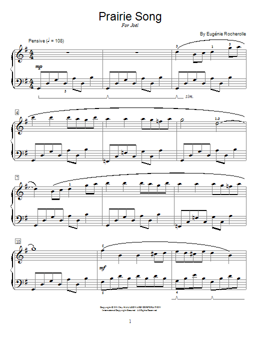 Learn to play Eugenie Rocherolle Prairie Song sheet music for Piano in minutes. Eugenie Rocherolle Prairie Song sheet music preview music notes and score for Piano including 3 page(s)
