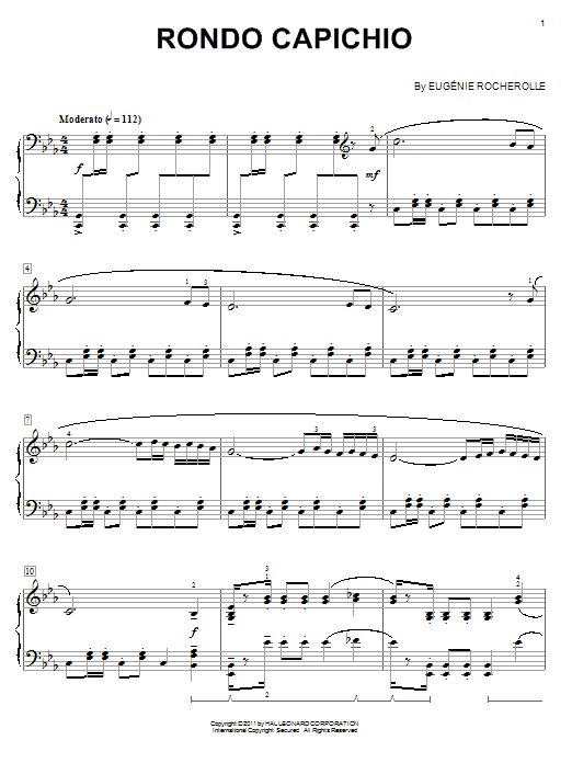 Learn to play Eugenie Rocherolle Rondo Capichio sheet music for Piano in minutes. Eugenie Rocherolle Rondo Capichio sheet music preview music notes and score for Piano including 4 page(s)