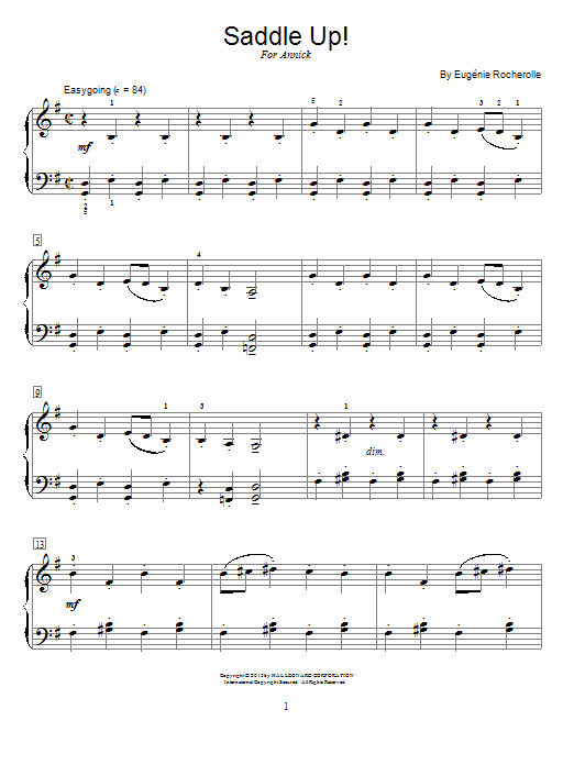 Learn to play Eugenie Rocherolle Saddle Up! sheet music for Piano in minutes. Eugenie Rocherolle Saddle Up! sheet music preview music notes and score for Piano including 3 page(s)