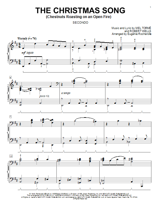Learn to play Eugenie Rocherolle The Christmas Song (Chestnuts Roasting On An Open Fire) sheet music for Piano Duet in minutes. Eugenie Rocherolle The Christmas Song (Chestnuts Roasting On An Open Fire) sheet music preview music notes and score for Piano Duet including 6 page(s)