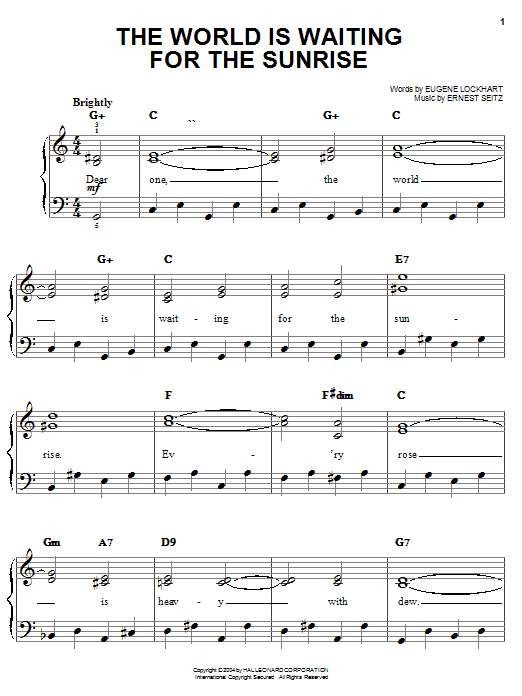 Learn to play Eugene Lockhart The World Is Waiting For The Sunrise sheet music for Easy Piano in minutes. Eugene Lockhart The World Is Waiting For The Sunrise sheet music preview music notes and score for Easy Piano including 2 page(s)