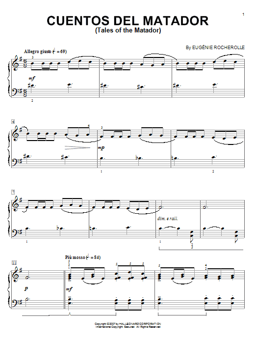 Eugenie Rocherolle Cuentos Del Matador (Tales Of The Matador) sheet music, chords, lyrics - Printable PDF for Piano